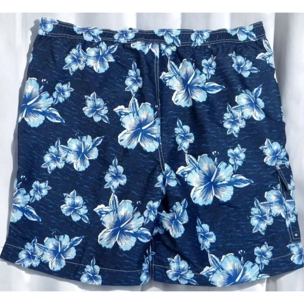 Ralph Lauren Chaps Mens Blue Floral Lined Swim Trunks Boardshorts NEW Medium